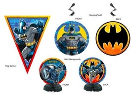 DC Comics BATMAN Party Decoration Kit 5 Pcs - Banner, Hanging Swirls, Honeycomb - £3.34 GBP