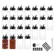 24 Pack 4Oz Clear Plastic Spice Jars With Black Plastic Lids, Square Spice Bottl - £26.27 GBP