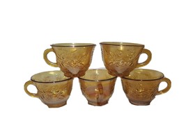 Set 5 Antique Indiana Glass Harvest Carnival Grape Leaves Teacup PUNCH CUP  - £19.59 GBP