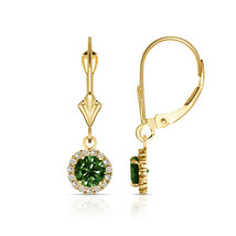 1.25CTW Round Halo Emerald Drop Dangle Leverback Earrings 14K Yellow Gold - $143.53