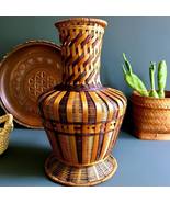 Vintage Boho Split Bamboo Rattan Woven Basket Vase, Planter Vase - £23.60 GBP