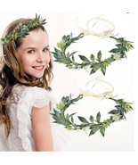 2 Pieces Green Leaf Flower Crown for Flower Girls Wedding Hair - £4.56 GBP