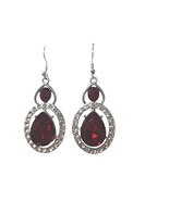 Elegant Silver Tone Red Teardrop Gem Rhinestone Earrings Womens Costume ... - $383.12 MXN