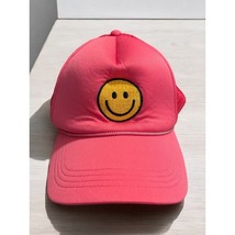 Pink Baseball hat Cap with Yellow Smile Face Adjustable Size Mesh back - $7.70