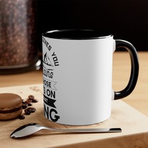 Accent Coffee Mug, 11oz - Contrast Color Interior and Handle, White Ceramic, Mot - £12.87 GBP