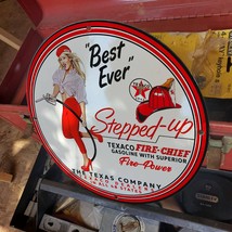 Vintage 1942 Texaco Fire-Chief Gasoline Fire-Power Porcelain Gas &amp; Oil Sign - £98.07 GBP