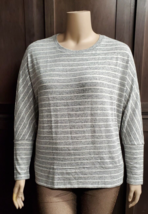 XL- Daily Ritual Gray White Stripe SOFT Lightweight L/S Sweater 52+&quot; Chest - £17.02 GBP