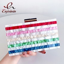 Colorful Striped Acrylic Box Party Clutch for Women Designer Purses and Handbags - £46.63 GBP
