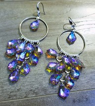 Rhinestone Drop Earrings, Iridescent Purple Chandelier Earrings, Dangle Austrian - £30.80 GBP