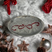 Lenox Holiday Small Carved Metal Tray 10&quot; Red Ribbon Christmas Serving T... - $24.25