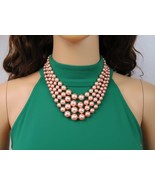 4 Strand Pink Pearl Necklace, Signed Japan Mid Century Ombre Pearls - $68.75 CAD