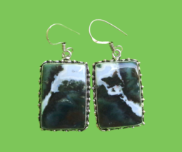 Green White Black Stone Rectangle Drop Dangle Earrings Hooks Womens Jewelry - £10.27 GBP