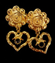 Vintage Graziano earrings - gold black chandelier clip on - estate jewelry / cou - £74.75 GBP