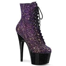 Pleaser ADORE-1020OMBG 7&quot; Heel Purple Glitter Platform Lace Up Women Ankle Boots - £79.48 GBP