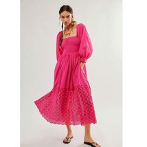 New FREE PEOPLE Perfect Storm Boho Midi Dress  $168 X-SMALL Pink Smocked - £74.47 GBP