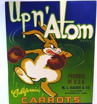 Up N Atom Boxing Gloves Bunny Rabbit Carrots Crate Label Original 1940&#39;s Boxer - £9.81 GBP