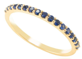 18k Solid Yellow Gold Natural Blue Sapphire Thin Band Stacking Ring - £386.08 GBP
