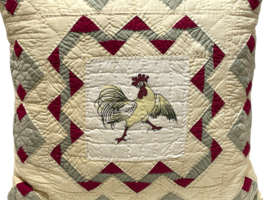 Judi Boisson Signed 1994 Rooster Quilted Pillow Farmhouse Multicolor 18" x 18" - $140.25