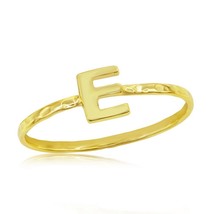 Sterling Silver &#39;E&#39; Initial Hammered Band Ring - Gold Plated - £15.18 GBP