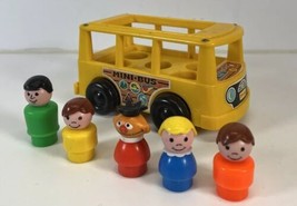 1969 Fisher-Price Yellow Mini-Bus W/all 5 Characters Little People - $24.74