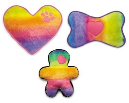 Plush Rainbow Dog Toys Soft Colorful Squeaker Ombre Choose Heart Bone Pal or Set - £9.00 GBP+