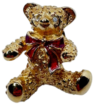 Christmas Teddy Bear Pin Brooch Vintage Red Bow Holiday Jewelry Small - £9.48 GBP