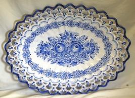 Keva Tupesy Czechoslovakia Reticulated Wall Platter Blue &amp; White Floral Signed - £134.49 GBP