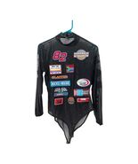 Forever 21 Sheer Mesh Patch Bodysuit Long Sleeve Graphic Racing Style Si... - $16.20