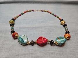 Vintage Large Stone Multicolor Necklace, Fashion/Costume Jewelry, 24&#39;&#39; - £7.55 GBP