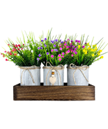 Decorative Centerpiece Wooden Tray with 3 Metal Potted Artificial Babys ... - $687.31 MXN
