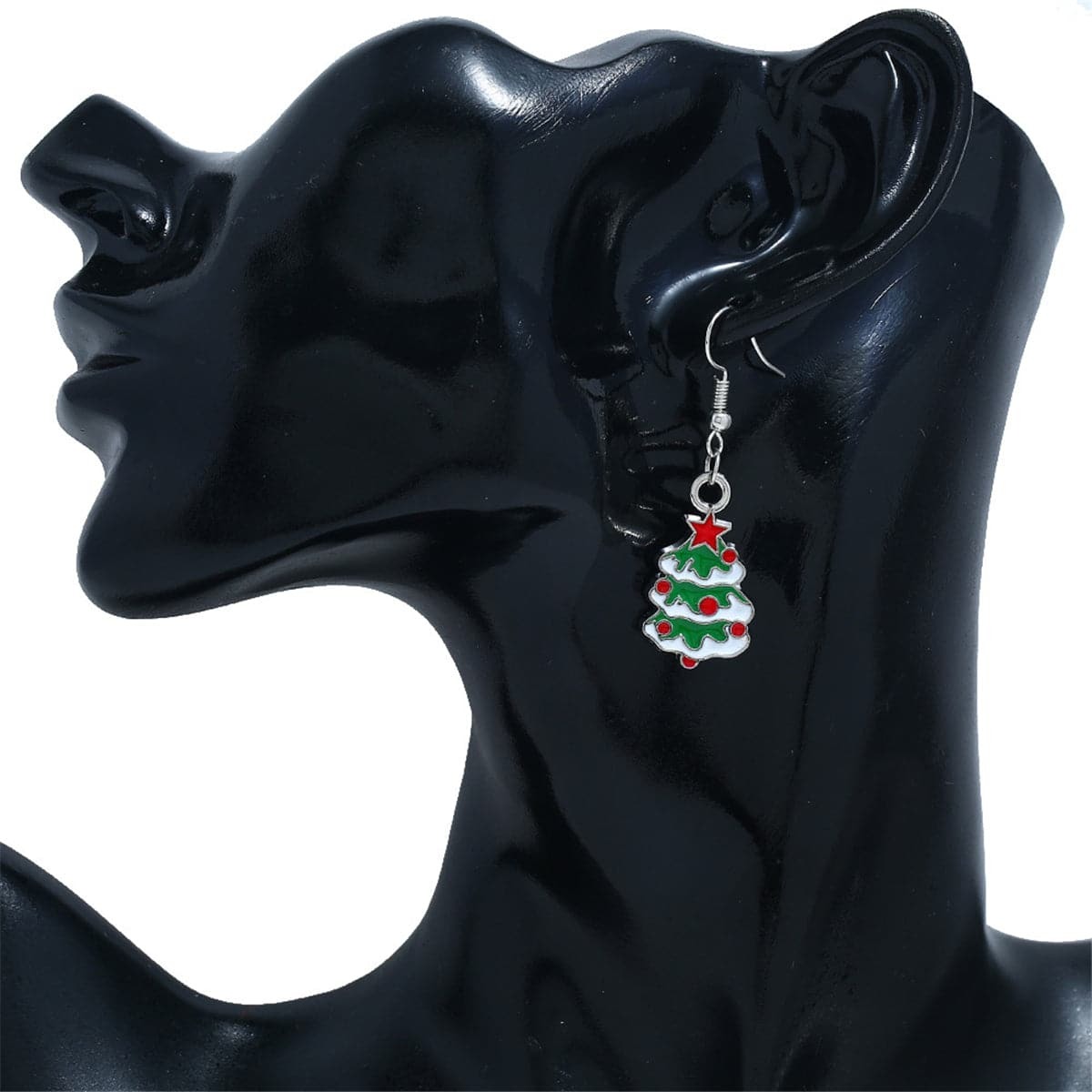 Primary image for Green Enamel & Silver-Plated Christmas Tree Drop Earrings