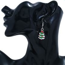 Green Enamel &amp; Silver-Plated Christmas Tree Drop Earrings - £10.44 GBP