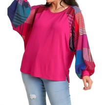 Umgee mixed print long sleeves top in Magenta - $35.00