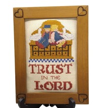 Amish Doll Scripture Art Cross Stitch, Vintage Hand Crafted TRUST Heart Framed - £37.29 GBP