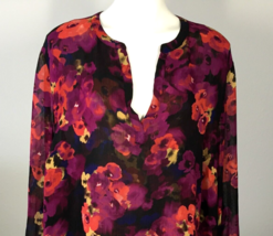 Catherines 3X Floral Top Long Sleeve Semi Sheer - $12.50