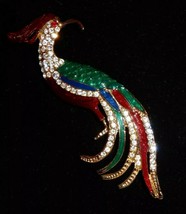 Large vtg. multi color enamel over metal rhinestone parrot brooch exotic bird - £17.25 GBP