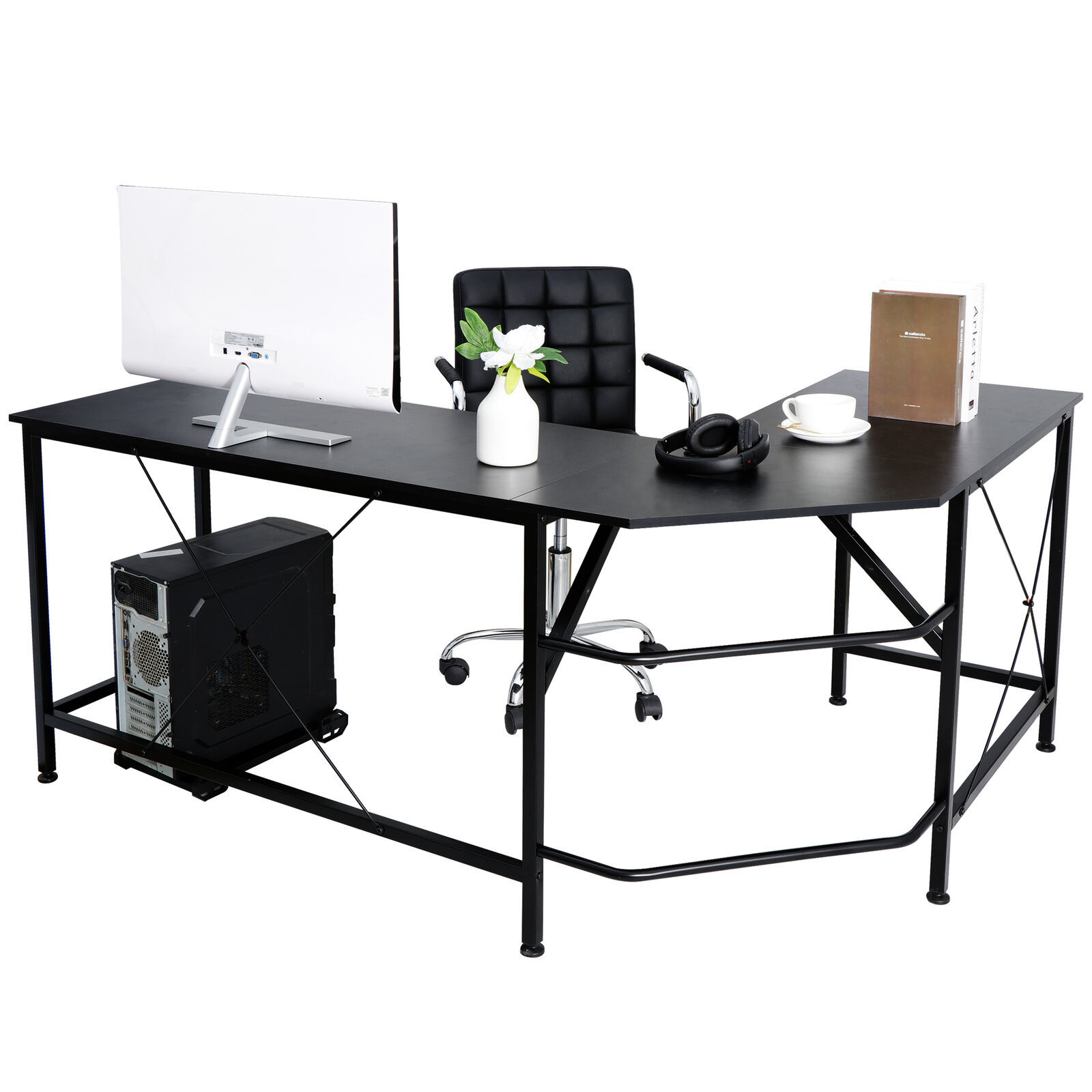 66" Desk Corner Computer L-Shaped Gaming Laptop Table Workstation Office Black