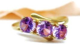 sz 6.5 10Kt Yellow Gold Cocktail Ring 3 Purple Pink Ice Simulated Cubic ... - £233.53 GBP