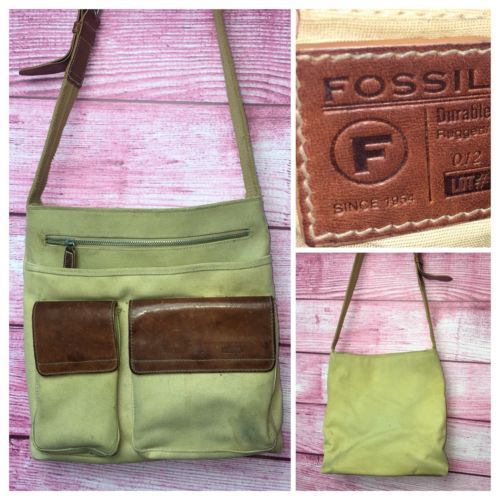 Fossil Crossbody Shoulder Bag Canvas Leather Messenger  - $46.36