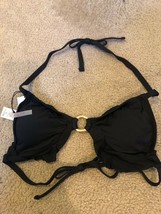 Women&#39;s Shade &amp; Shore Ring Front Ruffle Bikini Top, Black, Medium, NEW with Tags - £11.21 GBP