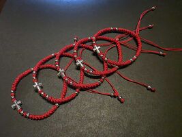 Red handmade Christian bracelet, Adjustable size wrist komboskini, praye... - $9.99