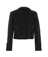 New Woman&#39;s Black Silver Spiked Studded Biker Style Cowhide Leather Jack... - $279.99