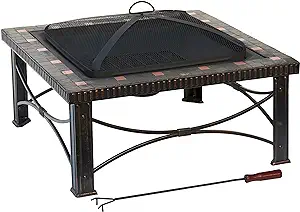Wood Burning Fire Pit W/Poker And Mesh Screen Lid, Large, Slate/Copper - $276.99