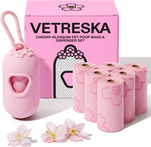 Dog Poop Bag Dispenser with Cherry Blossom Scented Bags, Leak Proof, Extra Thick - £10.75 GBP