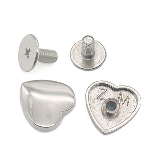 Bluemoona 10 Pcs - 14x14mm Metal Screwback Stud Heart Shape Rivets for Craft Bel