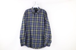 Vintage 90s Lands End Mens Medium Faded Flannel Collared Button Shirt Plaid - $34.60