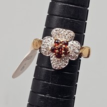 Garnet CZ Flower Ring 18k Yellow Gold Plated Size 7 New Old Stock With Tag - $29.99