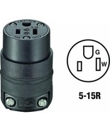 3 Wire 2 Pole GROUNDED CONNECTOR rOund Black Rubber 15a 125v 5-15R LEVIT... - $21.31