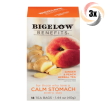 3x Boxes Bigelow Calm Ginger &amp; Peach Herbal Tea | 18 Tea Bags Each | 1.06oz - £15.30 GBP