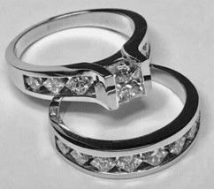 3Ct Princess Cut Lab-Created Diamond Ring Wedding Band 14K White Gold Plated - £125.89 GBP